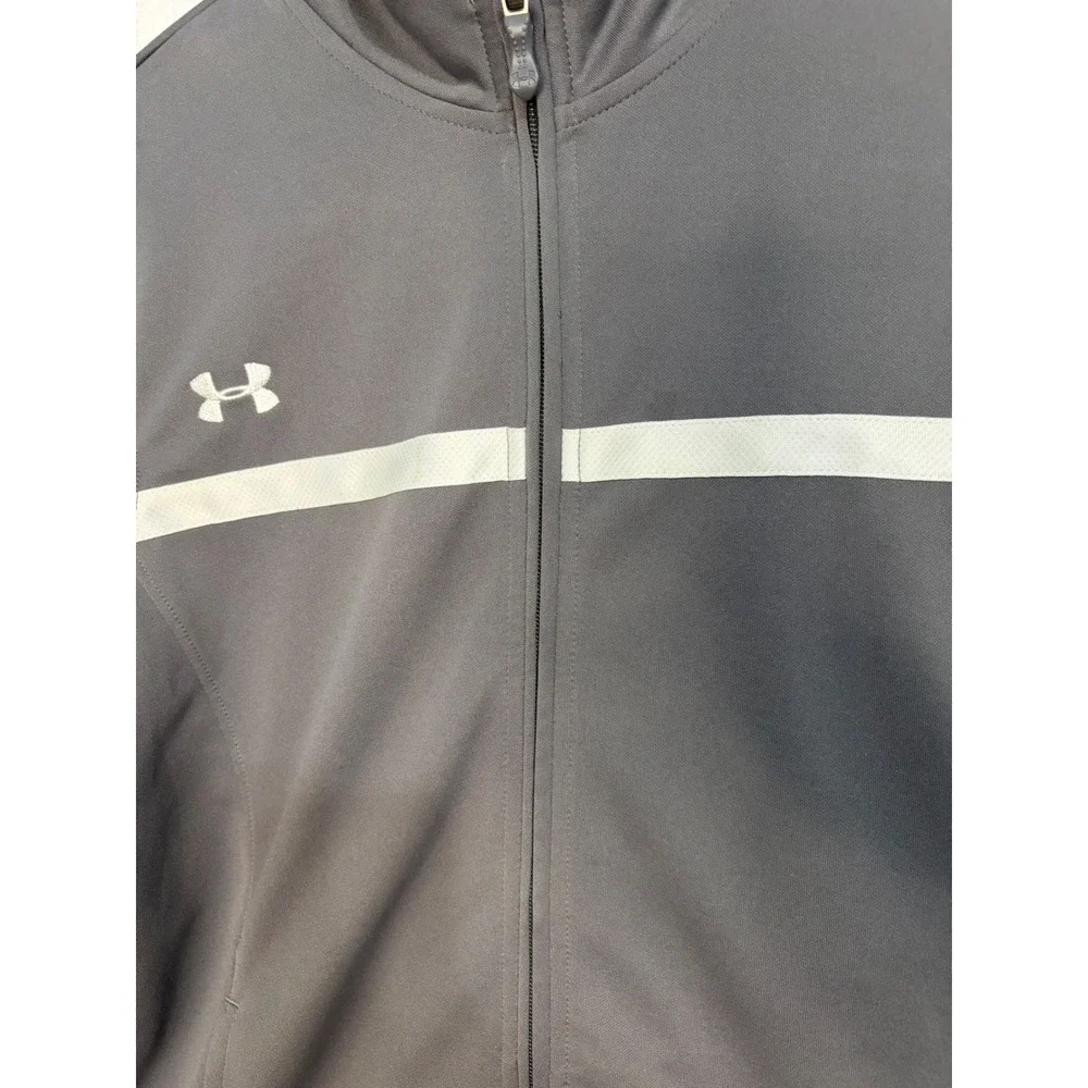 Under Armour Mens Allseasongear Full Zip Track Jacket Gray White Stripe Small